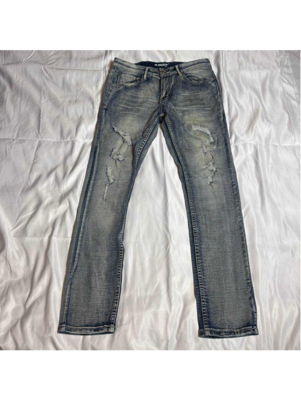 Men's M.Society Slim Straight Jeans Waist 32 Blue Distressed